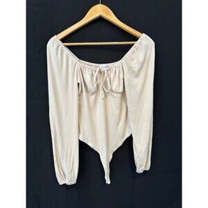 Le Lis Collection Off-Shoulder Ribbed Knit Bodysuit M Beige